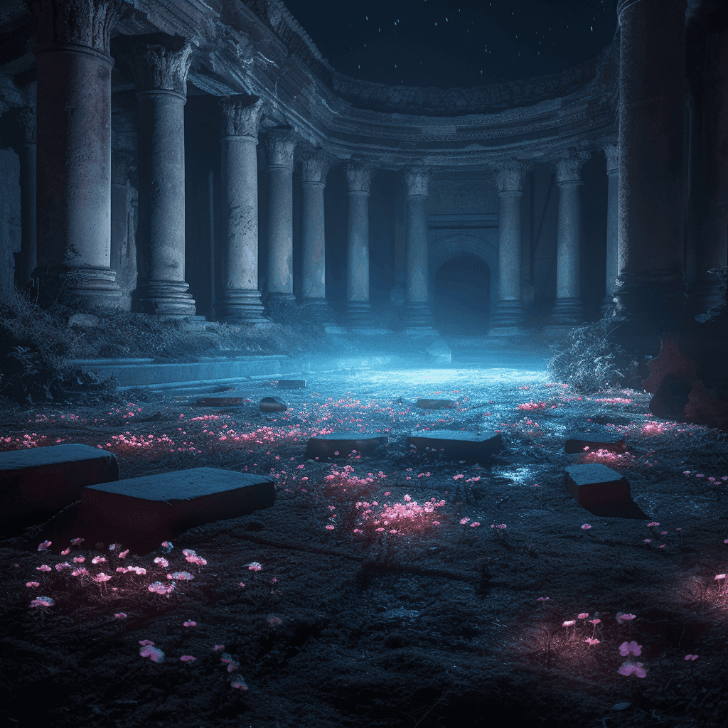 a dark temple at night